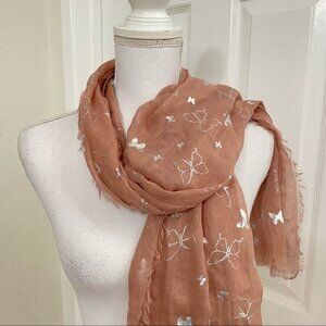 Candie’s Gauzy Sheer Blush Pink Butterfly Scarf 72”x 24”